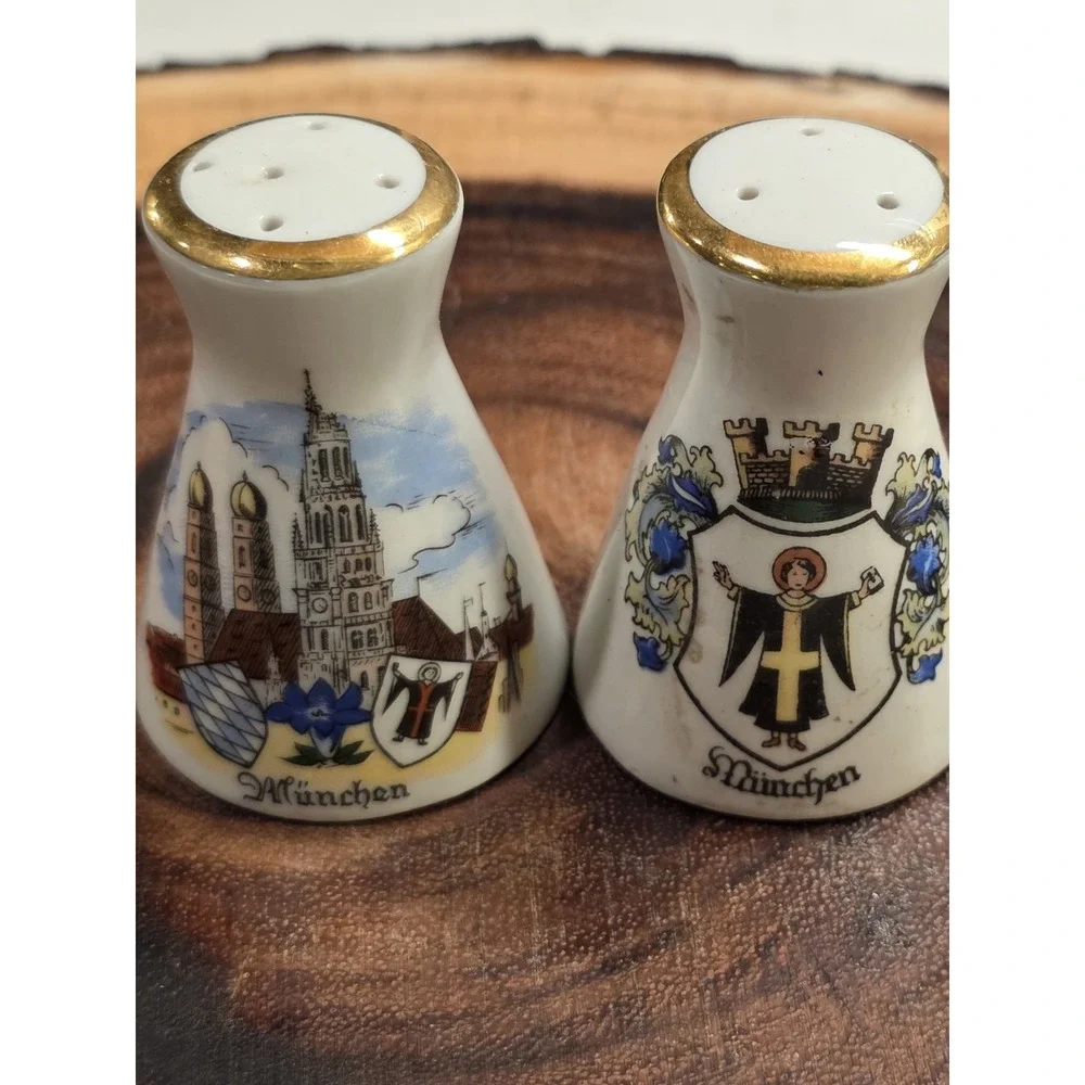 Vintage Porcelain German Beer Stein Salt and Pepper Shaker Set